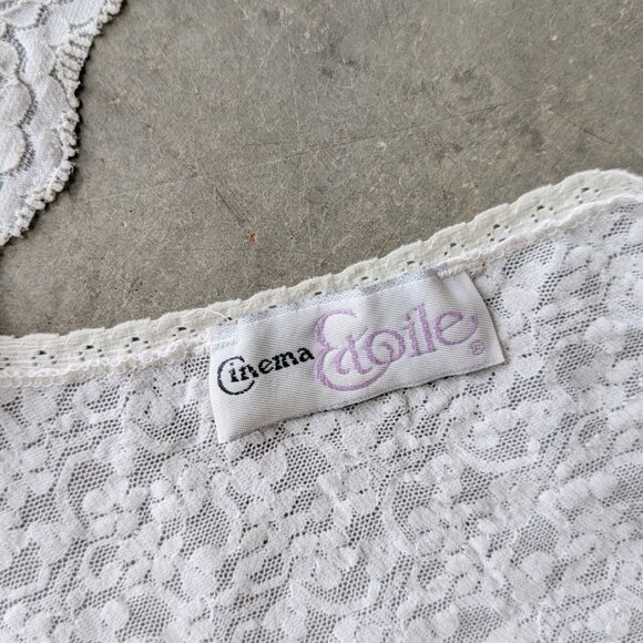 Vintage Cinema Etoile White Lace V-Neck Midi Length Night Gown - Picture 4 of 5